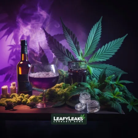 Photorealistic image showcasing the contrasting elements of cannabis and alcohol in Twitch's branding policy