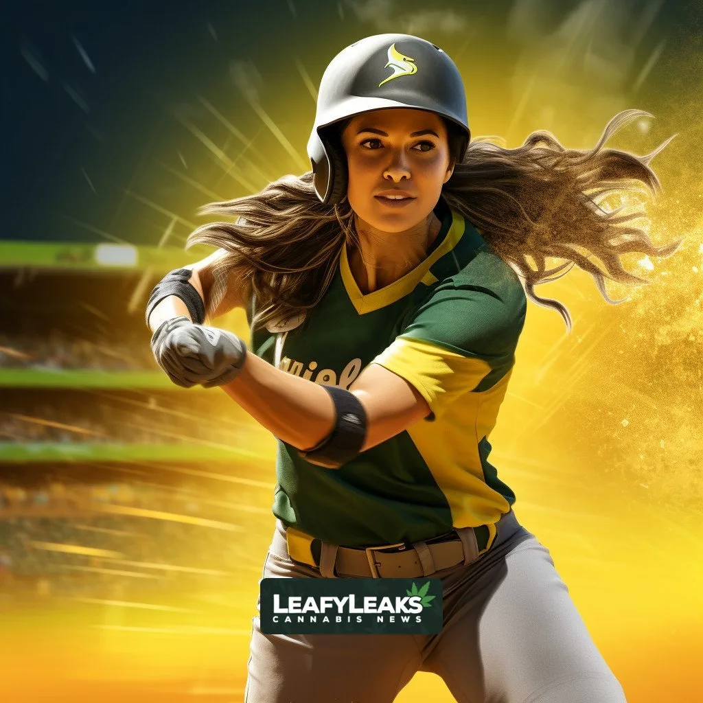 Media Softball League player swinging bat during game.