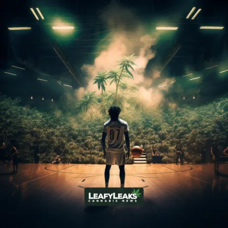 Snoop Dogg Applauds NBA’s Groundbreaking Move to Drop Cannabis Ban, Paving the Way for Players’ Health and Freedom NBA player celebrating cannabis reform with a joint on basketball court.