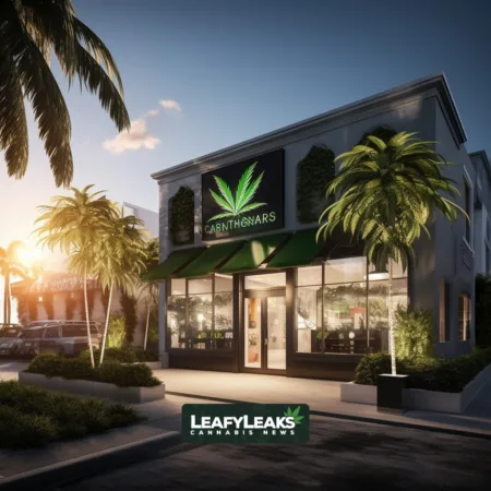 Florida cannabis dispensary scene with lush plants, AI-generated.