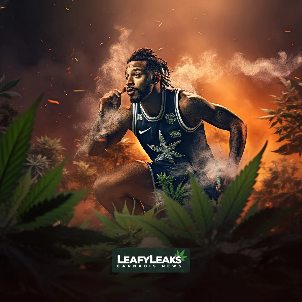Athlete immersed in cannabis-themed action.
