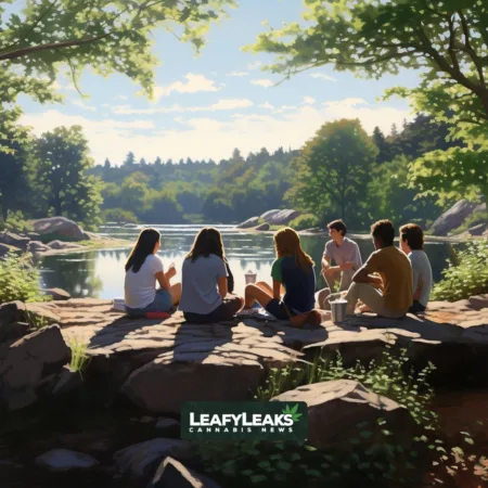 Rhode Island Youth Show Significant Decline in Marijuana Use Despite Legalization, Says State Study Rhode Island Youth Marijuana Decline - AI-generated outdoor scene with diverse high school students enjoying recreational activities in a picturesque landscape.