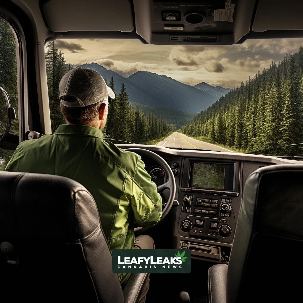 A truck driver on a scenic highway during a beautiful sunset