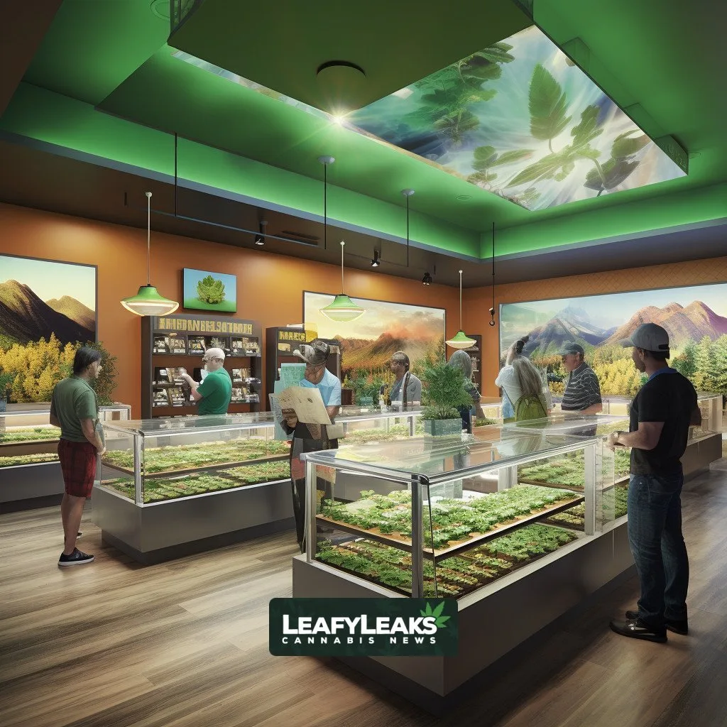Vibrant marijuana dispensary scene showcasing New Mexico's adult-use market success.