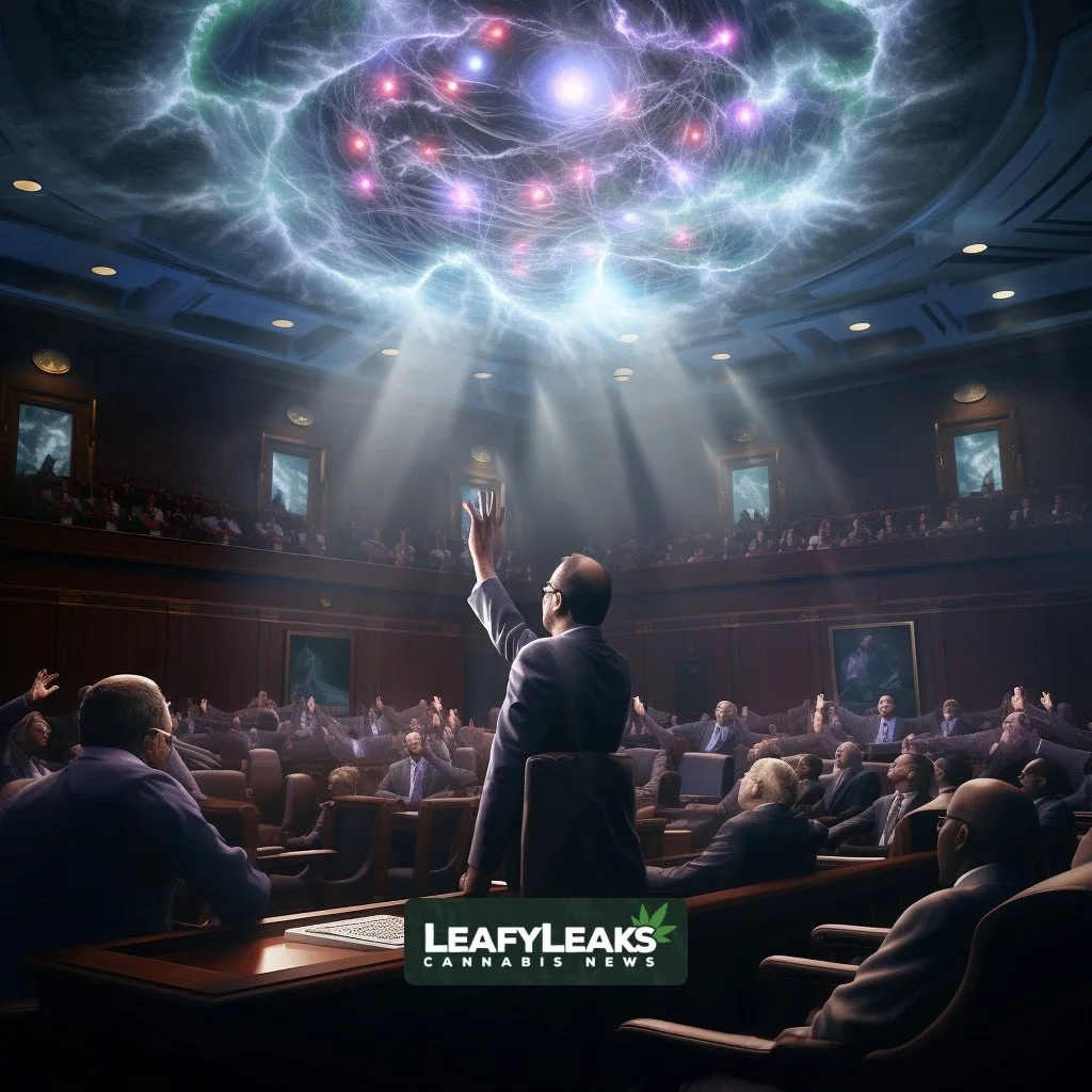 Bipartisan lawmakers discussing psychedelics research in defense bill - AI-generated image