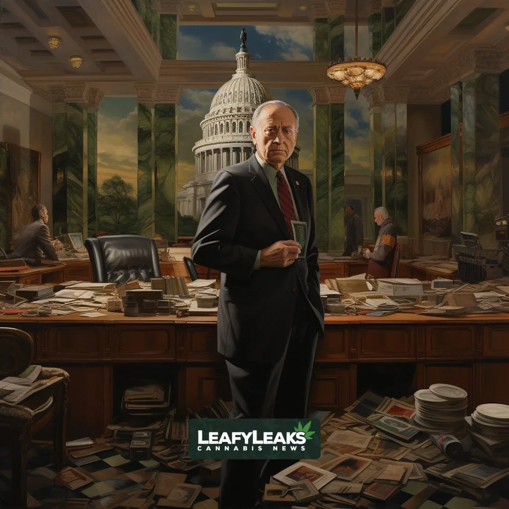 Senator standing firm against surveillance bill in a Senate chamber with AI-generated image.