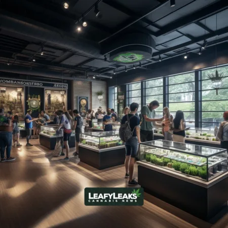 Illinois Rakes in Green Gold: July Sees Record-Breaking $140 Million Recreational Marijuana Sales Surge Illinois cannabis dispensary scene with bustling activity, showcasing record-breaking July sales.