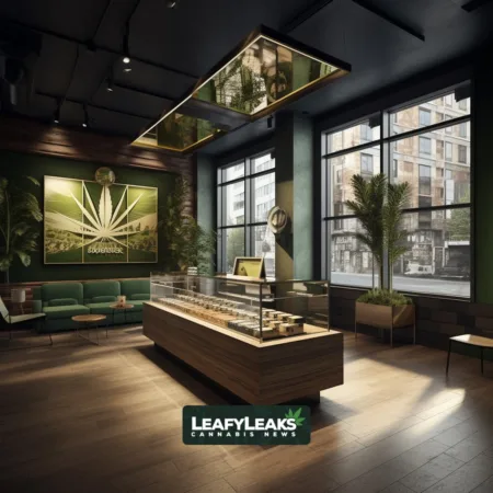 Image depicting halted NY cannabis licensing amid a legal battle, showcasing a disrupted dispensary interior.