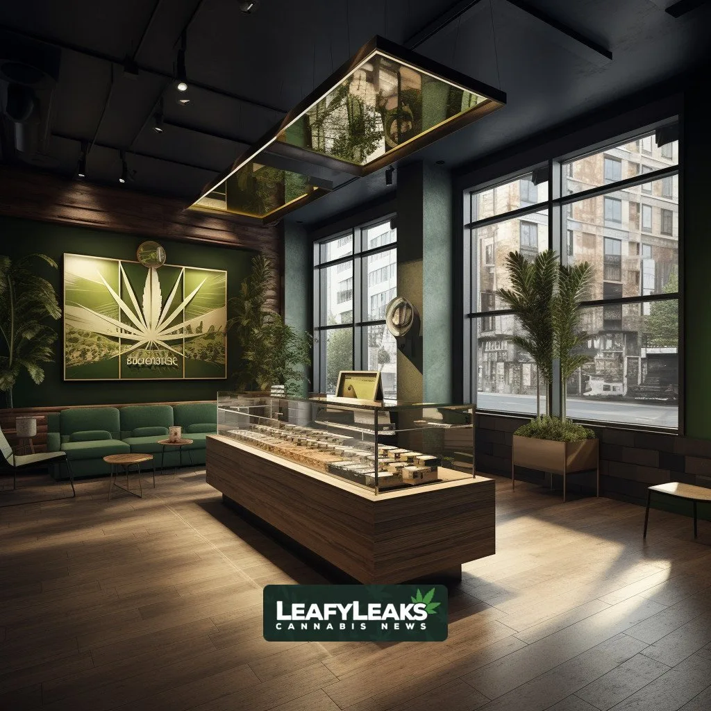 Image depicting halted NY cannabis licensing amid a legal battle, showcasing a disrupted dispensary interior.