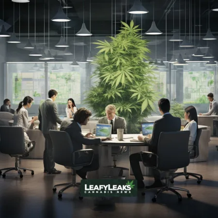 Workplace safety discussion in cannabis-themed office