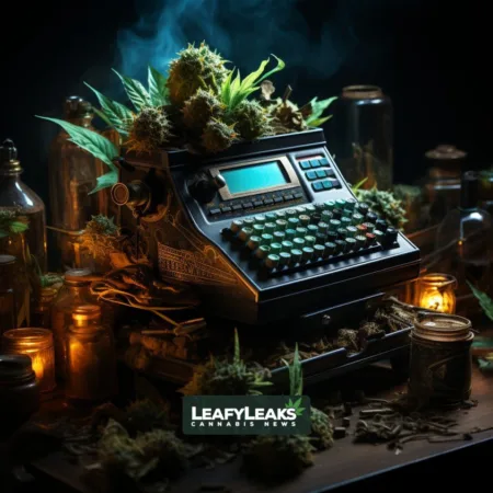 Vibrant Cannabis Leaves Overflowing a Cash Register