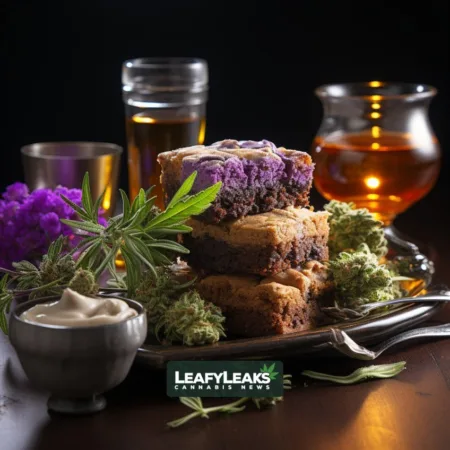 An assortment of THC-infused edibles including a brownie.