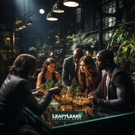 Arizona’s Social Equity Cannabis Program Faces Lawsuit Amid Ownership Transfer Controversy A diverse group of cannabis entrepreneurs sharing ideas in a vibrant, green-themed office setting.