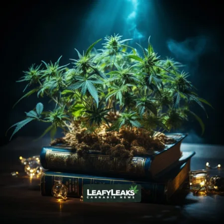 Robert F. Kennedy Jr.’s Progressive Marijuana and Psychedelics Reforms for Presidential Bid An image of a cannabis plant growing from a book, representing progressive drug reforms. Cannabis News by LeafyLeaks, Ai Generated image for Leaky Leaks.