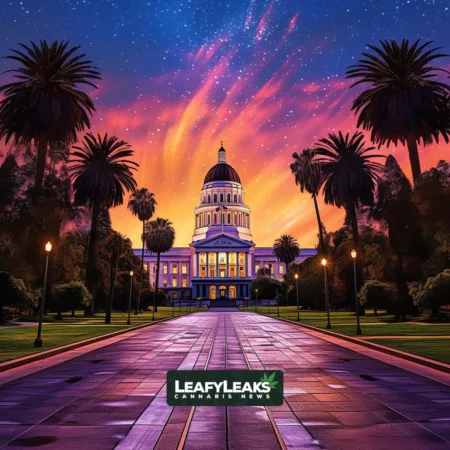 Image representing progress: California's journey towards psychedelic legalization captured at sunset in an urban park.