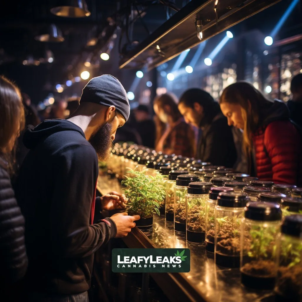 Vibrant Cannabis Market illustration with NYC skyline background
