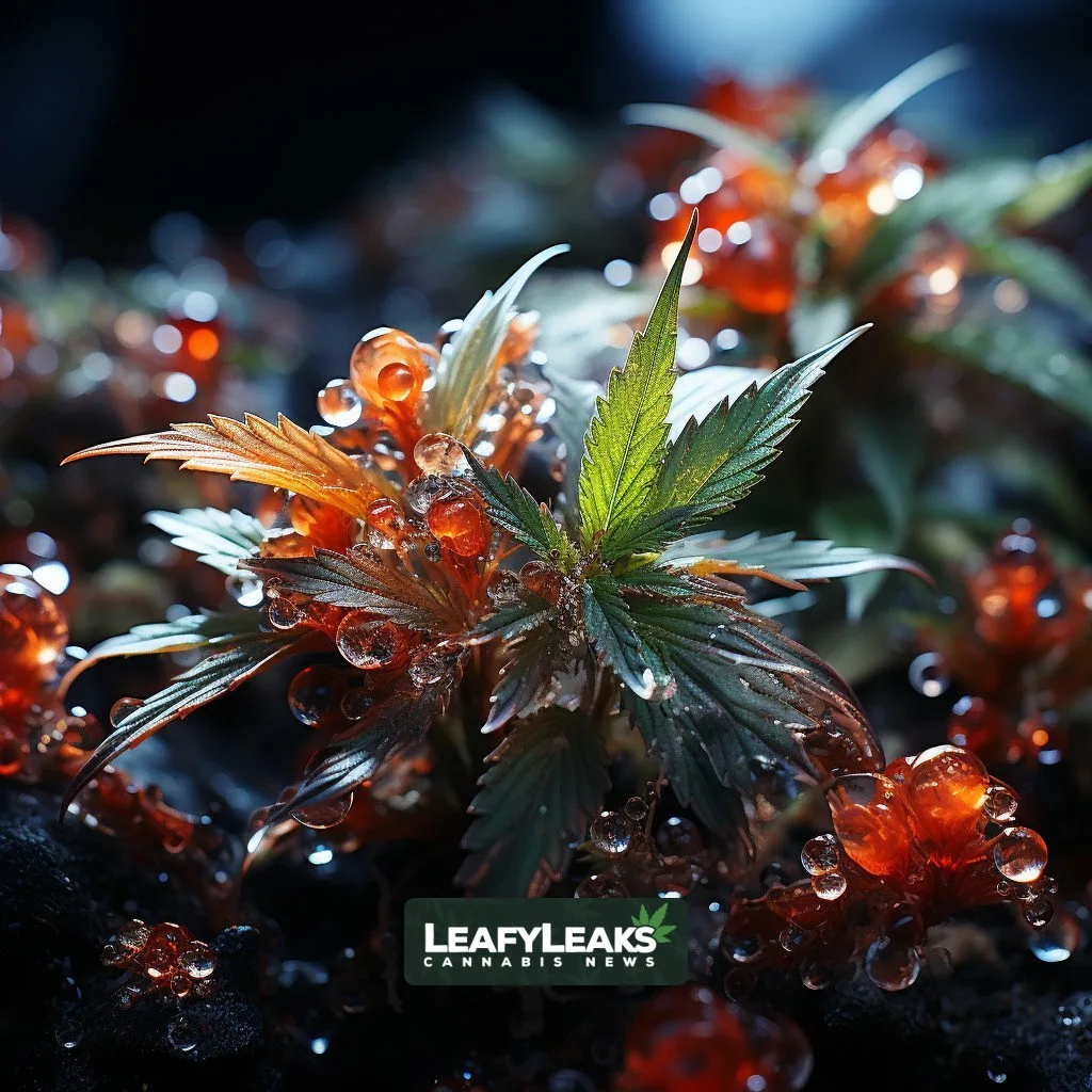 Vibrant cannabis buds with icy crystals, showcasing the freeze harvest technique - Cannabis News by LeafyLeaks