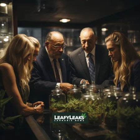 Image of Chuck Schumer discussing Marijuana Reform in a modern office - Cannabis News by LeafyLeaks, Ai Generated image for Leaky Leaks