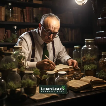 Alt text for an image showing Chuck Schumer discussing Marijuana Tax in a modern office setting. plaintext Copy code