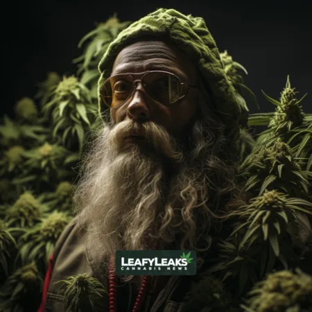Cannabis Sales Survey - A cannabis plant growing, Cannabis News by LeafyLeaks, Ai Generated image for Leaky Leaks