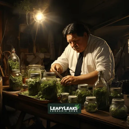 Illinois Governor Addresses High Cannabis Prices Amid Booming Industry, Emphasizing Out-of-State Sales Hyperrealistic image of Governor J.B. Pritzker in an Illinois cannabis dispensary.