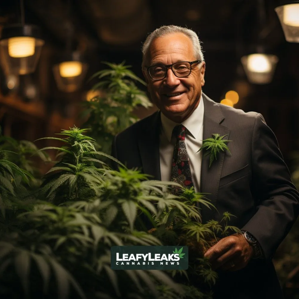 Senator Kevin Cramer with cannabis plant - Cannabis News by LeafyLeaks.com