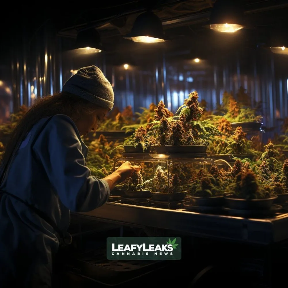 Cannabis Researcher Studying Plants - Clinical Research Partnerships - Cannabis News by LeafyLeaks.com, Ai Generated image for Leafy Leaks