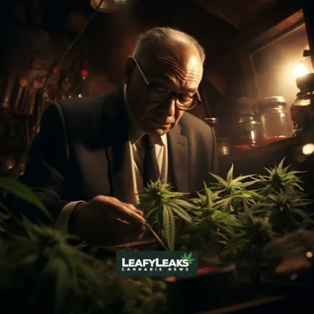 A photo of Chuck Schumer and cannabis plants - Marijuana Banking Bill - Cannabis News by LeafyLeaks.com, Ai Generated image for Leafy Leaks