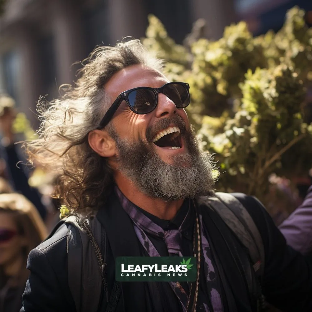 A person celebrating the Marijuana Employment Bill - Cannabis News by LeafyLeaks.com, Ai Generated image for Leafy Leaks