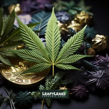 A vibrant cannabis leaf with dollar signs, representing Marijuana Banking in the cannabis industry.