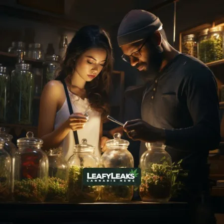 Marijuana Banking Bill - A person examining cannabis strains in a dispensary.