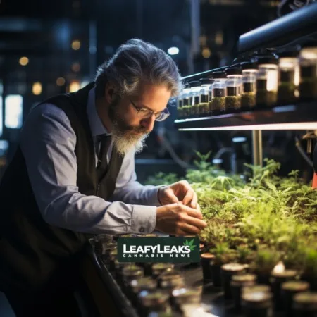 Cannabis quality assurance expert conducting lab tests - Lab Testing Concerns by LeafyLeaks.com, Ai Generated image for Leafy Leaks