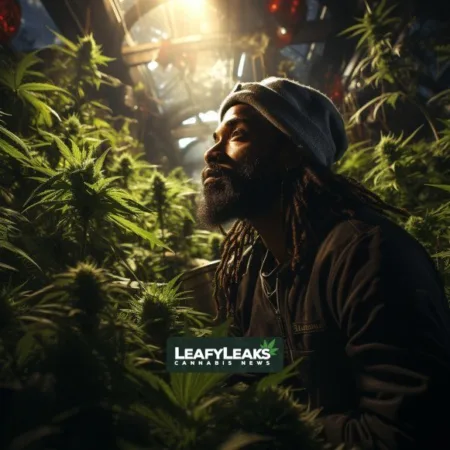 Senate Committee Amends Marijuana Banking Bill in Markup Session Marijuana Banking Bill - A person holding a cannabis leaf in a thriving marijuana field. Cannabis News by LeafyLeaks.com, AI Generated image for Leafy Leaks.