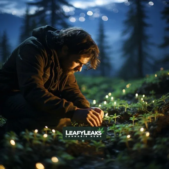 A close-up of hemp plants with the text "Hemp Product Regulations" by LeafyLeaks.com, Ai Generated image for Leafy Leaks.