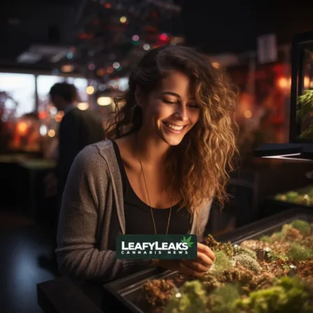 Marijuana Sales Surge - Person enjoying cannabis at a vibrant Connecticut dispensary