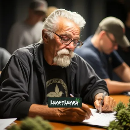 Kansas Silver Haired Legislature Advocates for Medical Marijuana and Medicaid Expansion Senior advocate discussing Medical Marijuana Legalization - Cannabis News by LeafyLeaks.com, Ai Generated image for Leafy Leaks