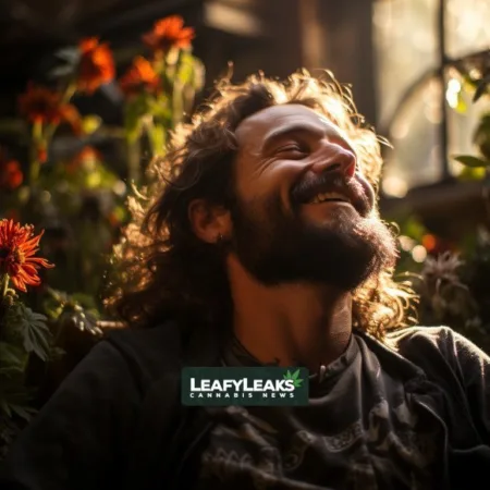 A person holding a cannabis leaf with the words "Marijuana Drug Arrests" overlaid. Cannabis News by LeafyLeaks.com, Ai Generated image for Leafy Leaks.
