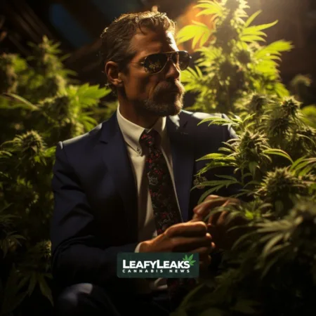 Image of Jim Jordan surrounded by cannabis plants - Cannabis News by LeafyLeaks.com, AI-generated image for Leafy Leaks.