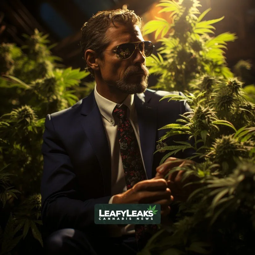 Image of Jim Jordan surrounded by cannabis plants - Cannabis News by LeafyLeaks.com, AI-generated image for Leafy Leaks.