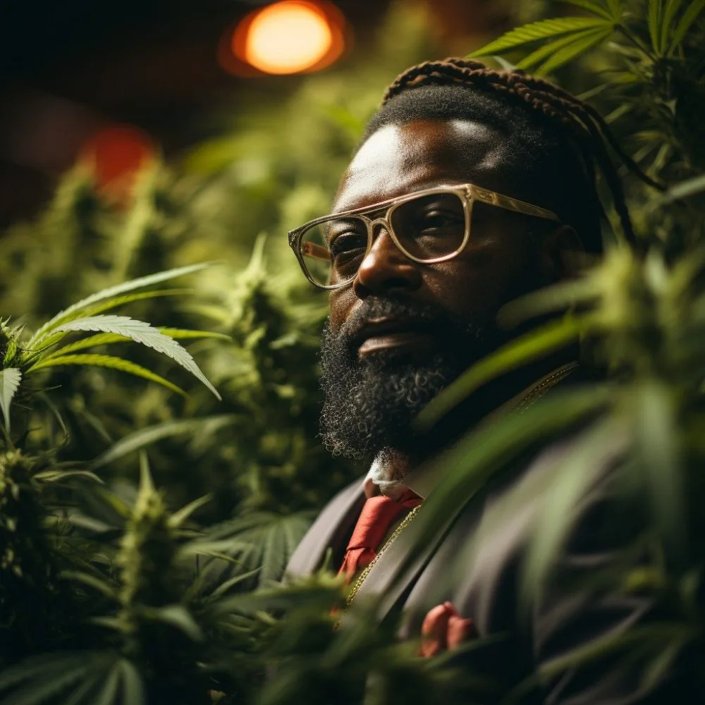 Marijuana Odor Searches - An image of a person near cannabis plants.