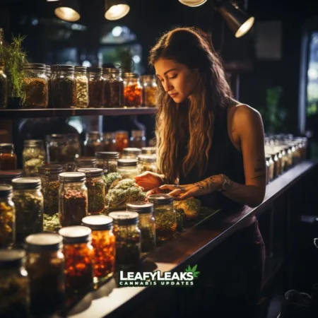 Legal CBD Access Linked to Lower Opioid Prescriptions, New Study Reveals CBD Access: Person exploring a CBD dispensary. Cannabis News by LeafyLeaks.com, Ai Generated image for Leafy Leaks.