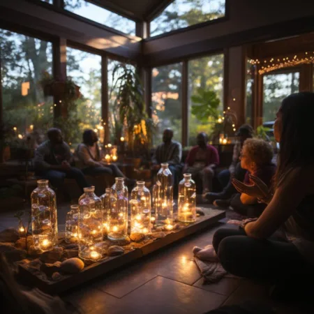 A healing session at an Oregon psilocybin clinic, realistic and transformative. Cannabis News by LeafyLeaks.com, Ai Generated image for Leafy Leaks.