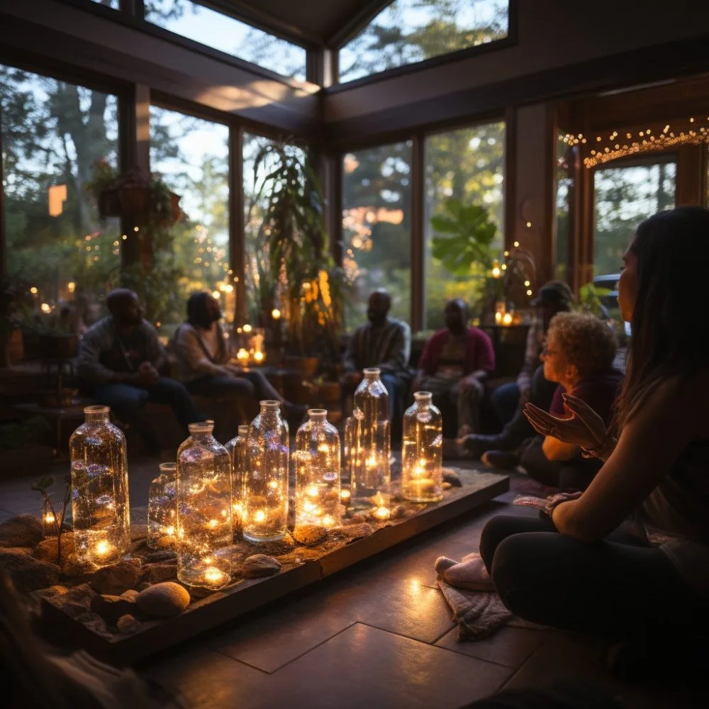 A healing session at an Oregon psilocybin clinic, realistic and transformative. Cannabis News by LeafyLeaks.com, Ai Generated image for Leafy Leaks.