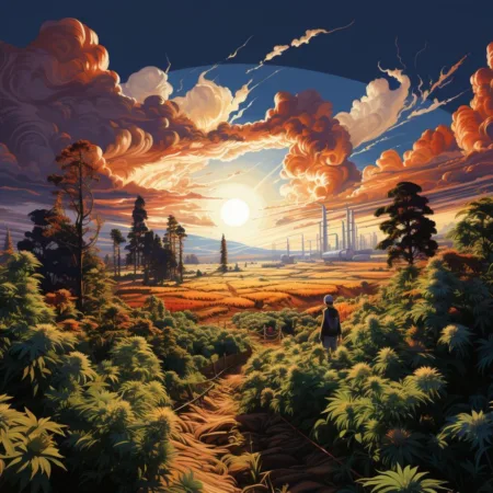 Illinois Bill Aids Small Marijuana Growers and Suspends Transporter Application Fees A group of Marijuana Growers tending to cannabis plants in Illinois. Cannabis News by LeafyLeaks.com, Ai Generated image for Leafy Leaks.