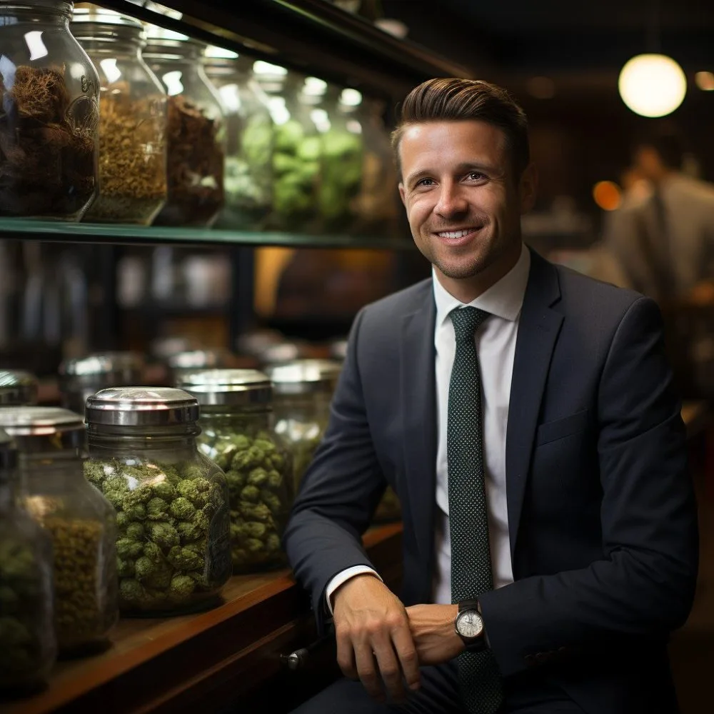 A candid image of Senator Nick Schroer exploring a cannabis dispensary in Missouri.