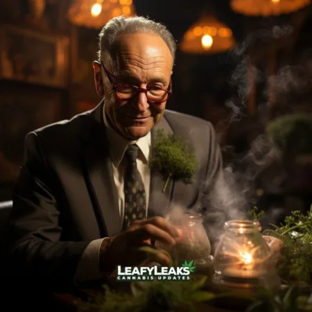 Schumer Pushes for Criminal Justice Provisions in Marijuana Banking Bill Amid GOP Support A close-up image of Chuck Schumer discussing Cannabis News and Criminal Justice Provisions on LeafyLeaks.com