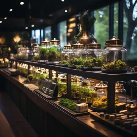 A busy cannabis dispensary in Missouri with customers purchasing products.
