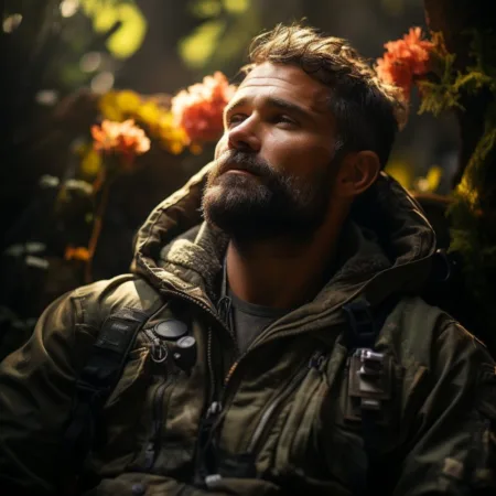 Congressional Hearing on Psychedelic Therapy for Veterans Military veteran undergoing transformative psychedelic therapy in serene natural setting.