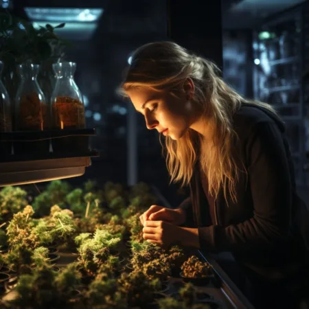 Time to Reevaluate Employee Termination for Positive Marijuana Tests: Op-Ed A cannabis testing professional inspecting a marijuana sample under bright lights - Cannabis News by LeafyLeaks.com, Ai Generated image for Leafy Leaks