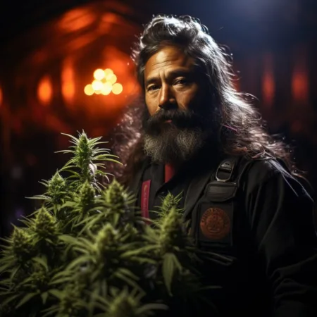 Nevada Approves Plan to Allow Marijuana Convicts as Police Officers A police officer in Nevada standing among thriving cannabis plants - Cannabis News by LeafyLeaks.com, AI Generated image for Leafy Leaks.